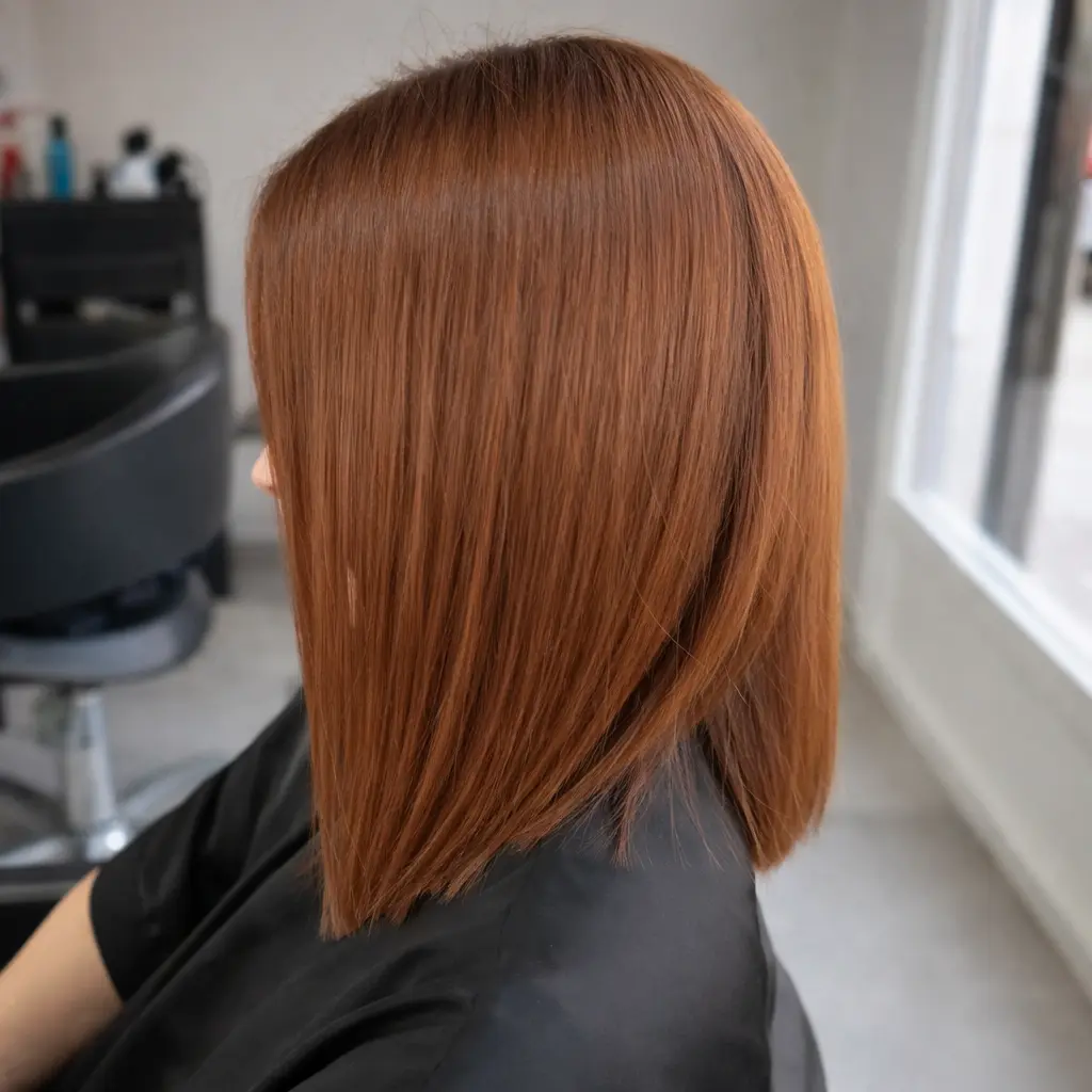 Corte bob con color cobrizo en peluquería en Palma de Mallorca