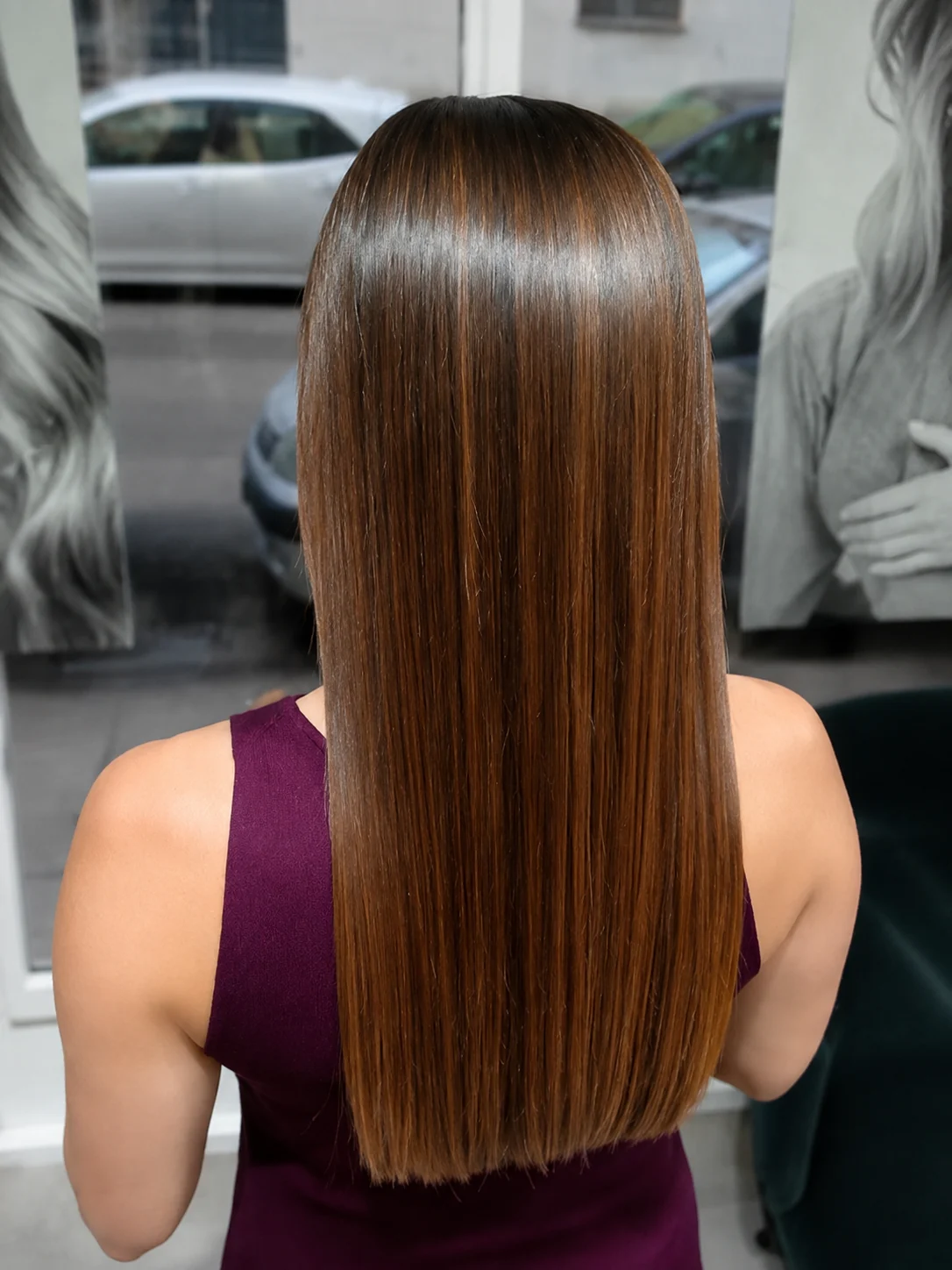 Resultado de tratamiento de keratina en cabello largo y brillante realizado en Vika Hair & Beauty, Palma de Mallorca